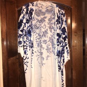 Anthropologie Blue & White Long Cardigan